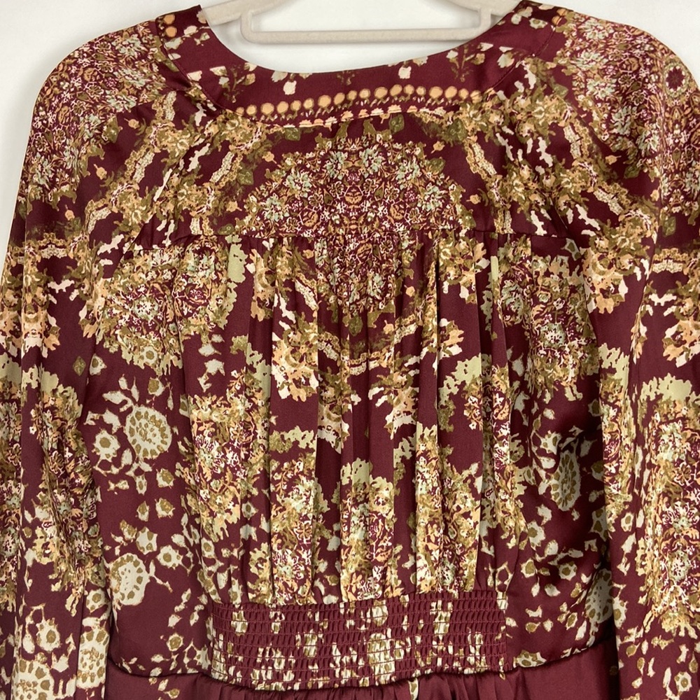 Free People Run Free Silky Long Sleeve Front Tie Deep V Lightweight Boho Blouse - Picture 15 of 16